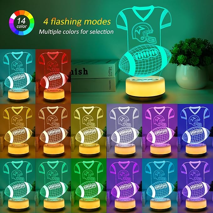 Football Gifts Night Light for Kids-Sports Footballs Decor Bedside Lamp for Football Fan, 14 Color with Remote Control/Buttons + Timer + Dim Function, Birthday Holiday Gift for Boys & Girls