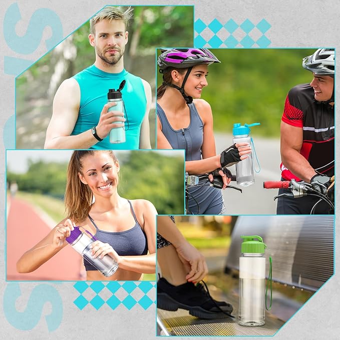 Ziliny 24 Pcs 17 oz Plastic Water Bottles Bulk Large Reusable Leak Proof Flip Top Sports Gym Water Bottles with Handle Strap for Kids and Adults for Summer School Travel
