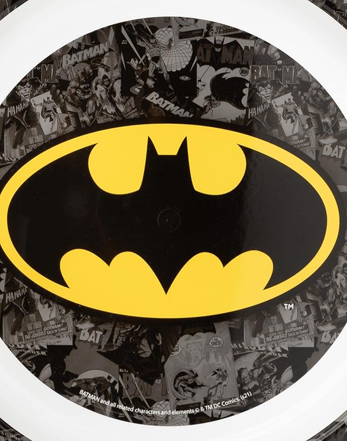 DC Comics Batman Kids 3 Piece Dinnerware Set | Boys & Girls Yellow Superhero Tableware PP Dinner Plate, Bowl And Tumbler Cup