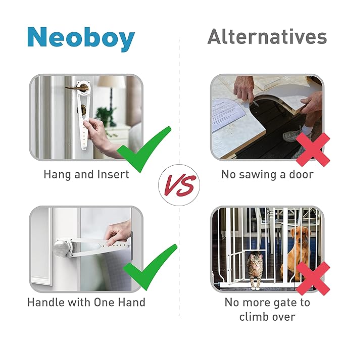 Neobay Adjustable Child Proof Door Lock, Easy Way for Baby Proof Litter Box While Keep Door Prop Open for Cats, No-Drill & Portable Alternative of Pet Gates and Interior Cat Door, White, 2 Packs