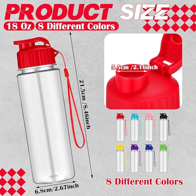 Ziliny 24 Pcs 17 oz Plastic Water Bottles Bulk Large Reusable Leak Proof Flip Top Sports Gym Water Bottles with Handle Strap for Kids and Adults for Summer School Travel
