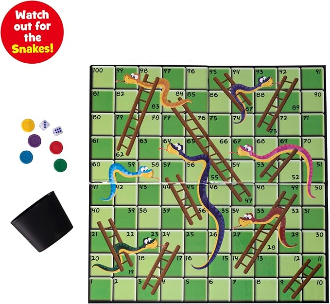 HTI Toys Traditional Games Snakes & Ladders Family Board Game Set