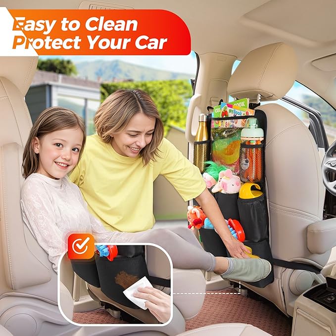 SURDOCA Upgraded Car Organizer with 11-inch Tablet Holder, 8 Pockets, Car Seat Protector for Road Trips - Car Storage and Organizers for Kids, Grey 1PC