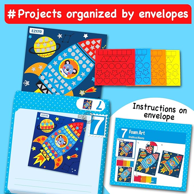 EZCRA Craft Kits for Kids Ages 4-8 – 21 Projects in 1 Craft Box for Kids – All Inclusive No Mess Arts and Crafts Kit, Educational Activity Box for Boys & Girls