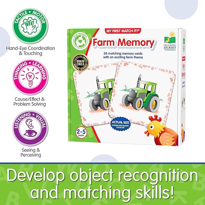 The Learning Journey My First Memory Game - Farm Memory - 20 Card Matching Memory Game - Educational Toddler Gifts for Boys & Girls Ages 2 and Up - Award Winning Learning Toy, Multi