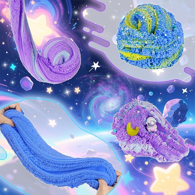 Galaxy Cloud Slime Kit for Kids, Glow in The Dark Space Slime with Astronaut Charms, Non-Sticky Soft Sensory Toys, Birthday Gifts Party Favors Classroom Prizes for Boys Girls Ages 4-12