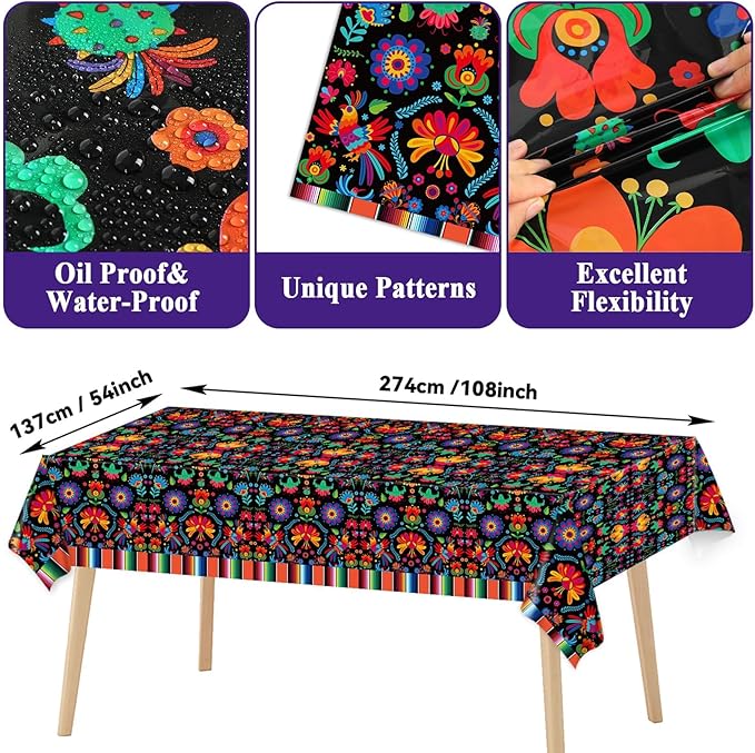 Mexican Fiesta Party Supplies Serves 24 Mexican Party Paper Plates Napkins Mexico Mayo Decorations Datura Flower Serape Tablecloth Set Tableware Kit for Day of The Dead Pinata Taco Ponchos Dance