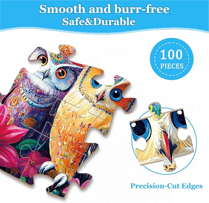 4 Packs 100 Piece Puzzles for Kids Ages 4-6, Jigsaw Puzzles for Kids Ages 6-8 8-10 Sea World, Owls, Hamburger, Starfish Learning Educational Toys for Boys and Girls