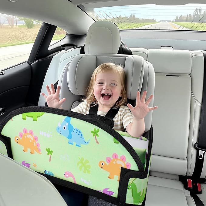 2PCS Kids Travel Tray, Car Seat Tray for kids Travel, Toddler Road Trip Essentials With Drawing Kit, Toddler Lap Desk Organizer for Car, Carseat Table for Airplane
