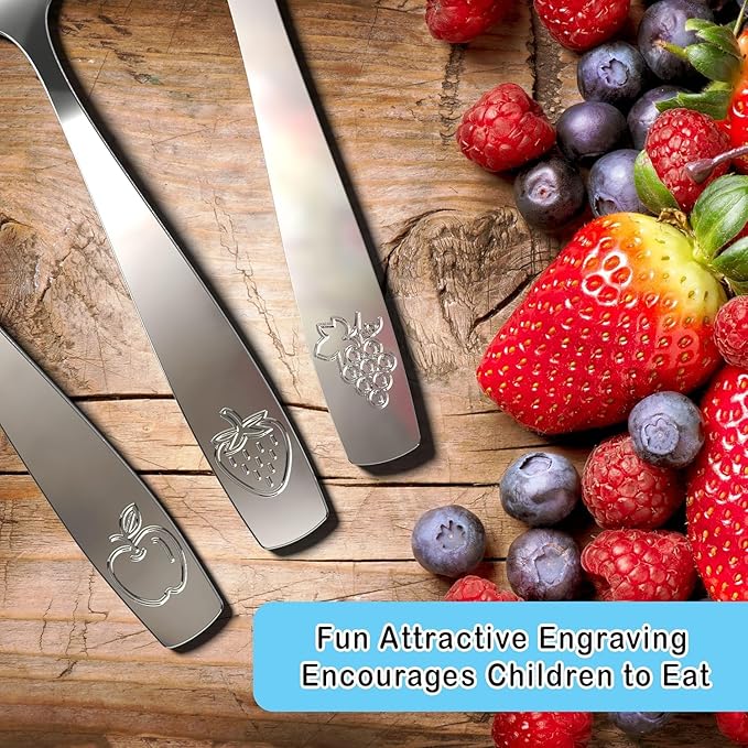 6 Piece Stainless Steel Kids Silverware Set - Child and Toddler Safe Flatware - Kids Utensil Set - Metal Kids Cutlery Set Includes 2 Small Kids Spoons, 2 Forks & 2 Knives