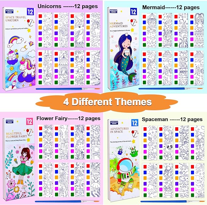 JUNQIU 4Pack Paint with Water Books for Kids, Watercolor Painting Coloring Books for Toddlers, Arts and Crafts for Girls Gifts, Stocking Stuffers For Kids