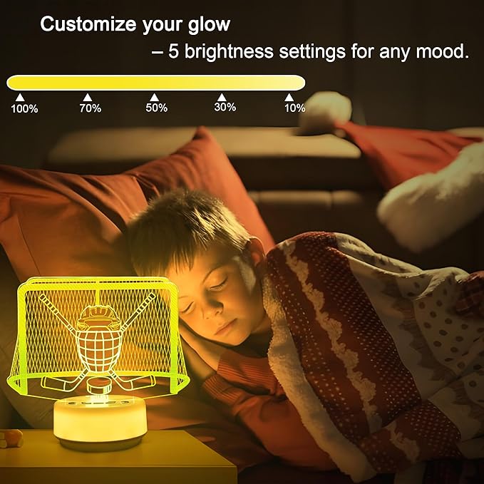 Ice Hockey Gifts Night Light for Kids-Sports Ice Hockeys Decor Bedside Lamp for Ice Hockey Fan, 14 Color with Remote Control / Buttons + Timer + Dim Function, Birthday Holiday Gift for Boys & Girls
