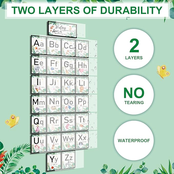58 Pieces Educational Preschool Cards Kids Early Learning Poster Alphabet Number Colors and Shapes Bulletin Board Decoration Kindergarten Classroom Learning Card with Glue Point Dot (Fresh Style)