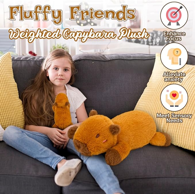 Weighted Capybara Plush - 10” 0.8lbs Soft Capybara Weighted Stuffed Animal, Cute Huggable Weighted Plushie Toy for Girls, Boys & Kids, Kawaii Birthday Gifts