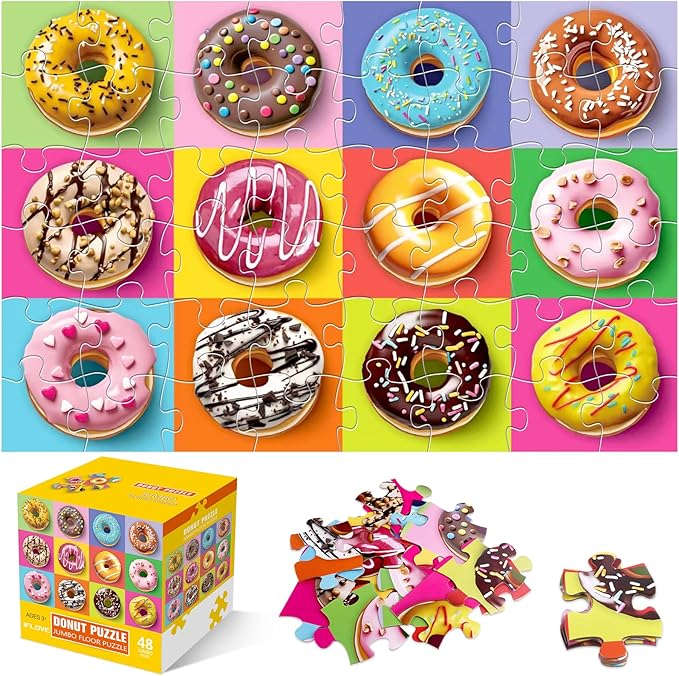 Jumbo Floor Puzzle for Kids,48 Piece Colorful Donuts Jigsaw Puzzles,Learning Educational Toys for Toddlers Ages 3-5,Children Easter Gift for Boy Girl Ages 4-8 (Donut)