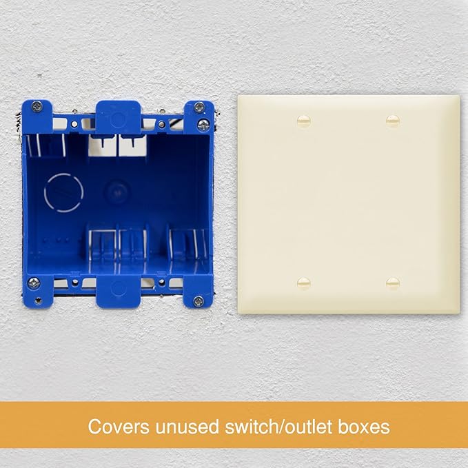 ENERLITES Double Blank Device Wall Plate, Gloss Finish, Standard Size 2-Gang 4.50" x 4.57", Polycarbonate Thermoplastic, 8802-LA, Light Almond