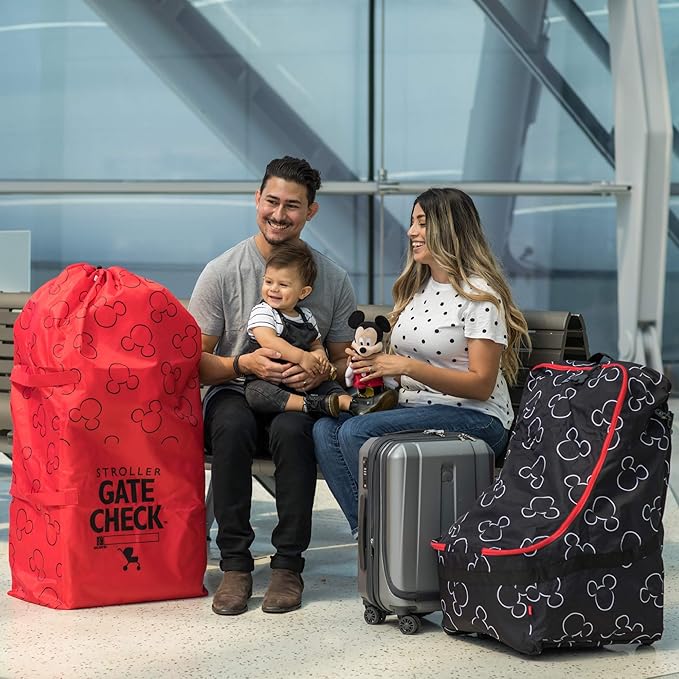 J.L. Childress Disney Baby Gate Check Bag for Single & Double Strollers - Travel Bag for Airplane, Fits Most Standard Baby Strollers, Airport Accessories for Gate Check - Mickey Mouse, Red