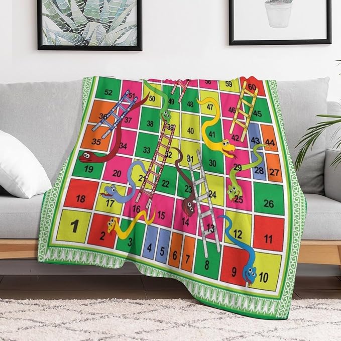 60 x 80 Inches Flannel Throw Blanket Steps Snakes and Ladders Board Game Birthday Present for Men Women Winter Holiday Soft Blankets for Bedding Sofa