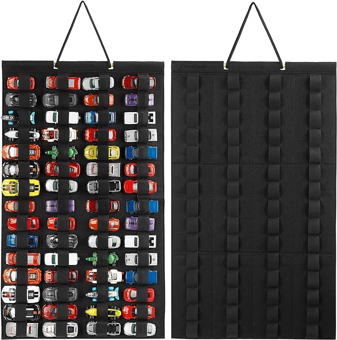 Hanging Storage Organizer for Toy Cars Felt Display Case Hold Up 60 Toy Cars (Without Accessories)(Black)