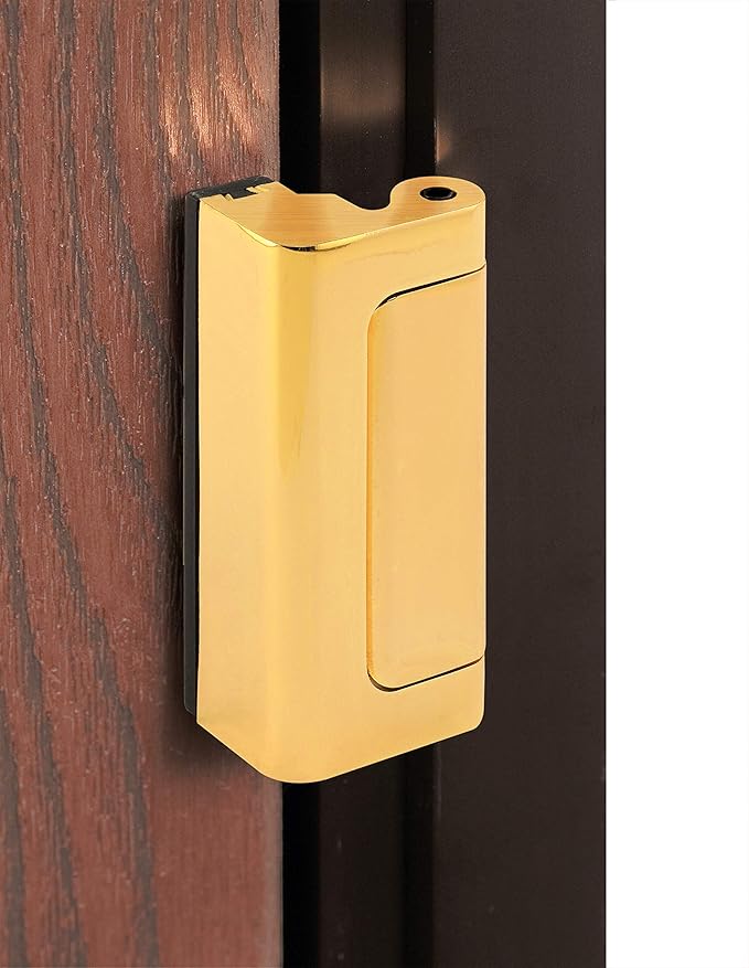 Prime-Line U 11442 Door Reinforcement Lock – Add Extra, High Security to your Home and Prevent Unauthorized Entry – 3” Stop, Aluminum Construction, Polished Brass (Single Pack)
