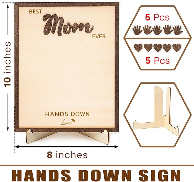 Personalized Best Mom Ever Gifts - Wooden Keepsake Sign with Kids Handprint Art, Custom Ink Name, DIY Craft Kit for Mother's Day, Handmade Family Decor, Unique Birthday Gift Idea for Mom