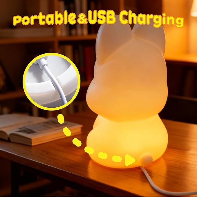 Dog Night Light for Kids: 16-Color Changing, Rechargeable LED Squishy lamp. Soft Silicone, dimmable. Perfect for Nursery, Dorm Decor & Gifts for Girls/Boys.