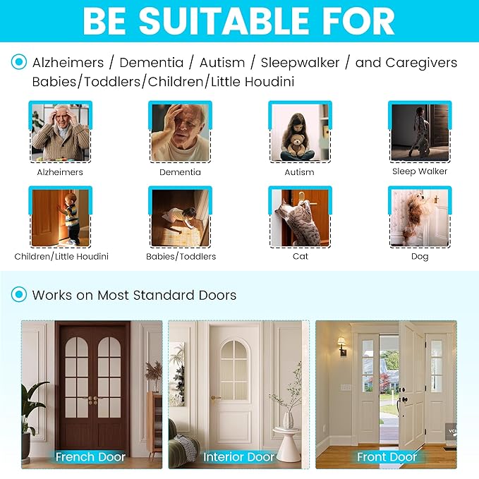 Adjustable Child Safety Door Top Lock｜Metal Child Proof Door Top Lock for Interior&Exterior&French Door｜Lock & Unlock from Either Sides｜for Childproofing｜Sliding Door Lock for Kids Safety｜White