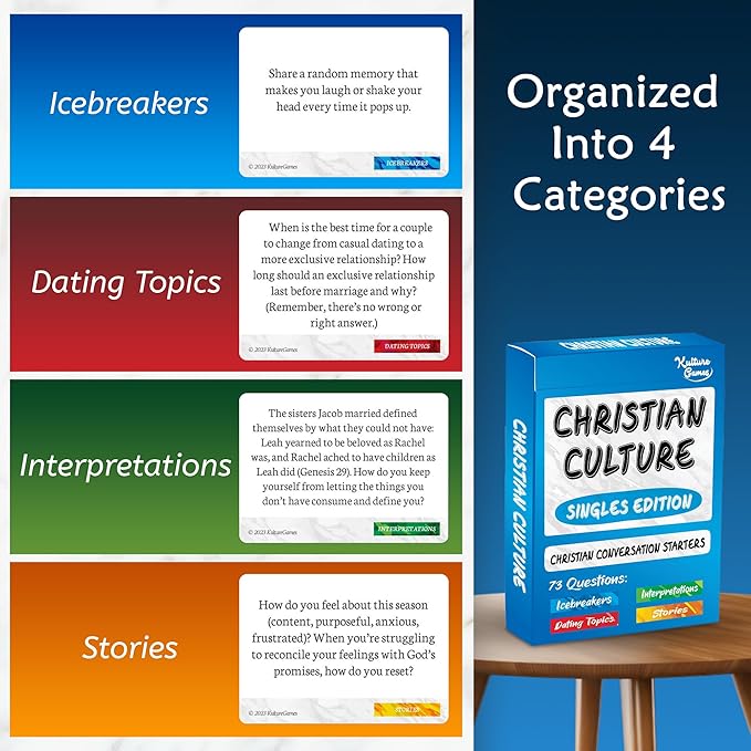 Kulture Games Christian Culture (Singles Edition) - Conversation Starters to Spark Meaningful Discussion Between Christian Singles - Christian Party Game - Thought Provoking Bible Discussion Cards