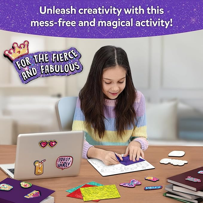 Skillmatics Foil Fun - Girl Power, DIY Foil Art Craft Kit, Mother’s Day Gift, Mess-Free Activity, 20+ Magnets & 60+ Stickers, Travel, Screen-Free Fun, Party Favor for Kids, Tweens, Teens (Ages 7-13)