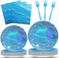 96 Pcs Iridescent Ocean Waves Party Plates and Napkins for Under The Sea Party Supplies Ocean Wave Themed Paper Dessert Plates Blue Tableware Set for Mermaid Pool Beach 24 Guests Party Decorations