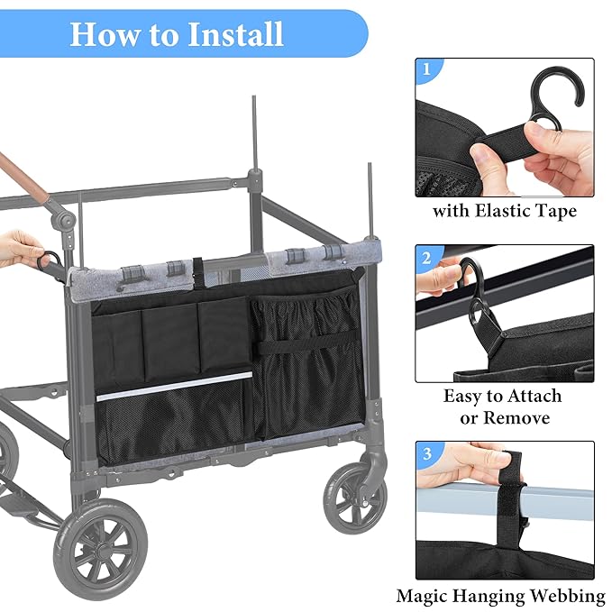 HODRANT Stroller Wagon Cargo Net, Stroller Wagon Accessories Organizer Compatible with WONDERFOLD All W-Series Models, Large Capacity Mesh Cargo Storage Net with Sorting Pockets for Dry Wet Separation