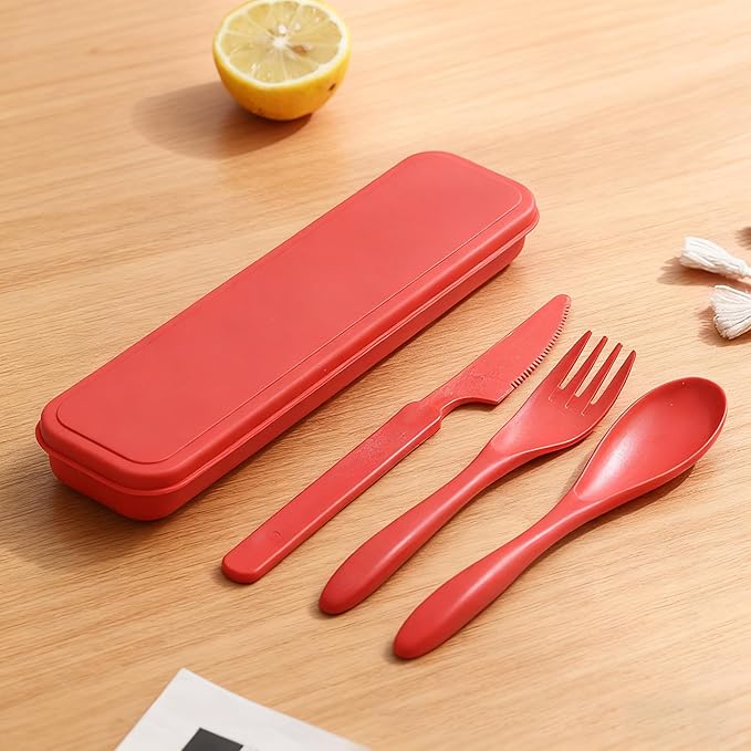 3 Sets Camping Utensils Set with Case, Wheat Straw Travel Cutlery Set, Portable Knife Fork Spoon for Lunch Box, Picnic, Work, Daily Use, Reusable BPA Free Tableware