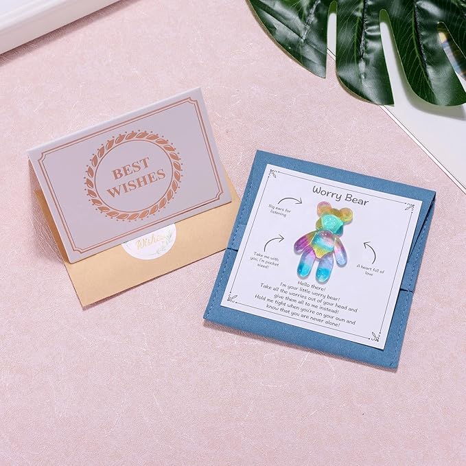 Aesnefe Pocket Bear Hug, Anxiety Relief Gifts, Mental Health Positivity Gift for Men Women, Autism Fidget Gifts, Surgery Worry Gift, Thoughtful Present for School Anxiet, Rainbow Blue