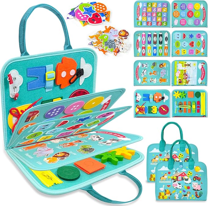 Walenty Busy Board Montessori Toys for Toddler Boy Girl Birthday Gifts, Busy Book Sensory Learning Toys for Toddlers, Educational Activities Airplane Car Travel Toy for Toddlers