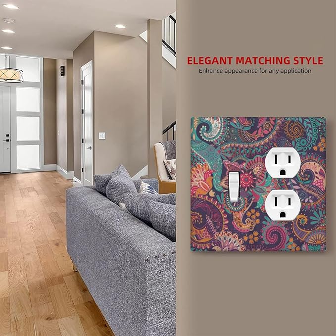 Mandala Boho Paisley Purple Floral Colorful Flower Wallplates 1 Toggle 1 Duplex Switch Plate Electrical GFCI Faceplate Decorative Light Switch Covers for Home Bedroom Decor
