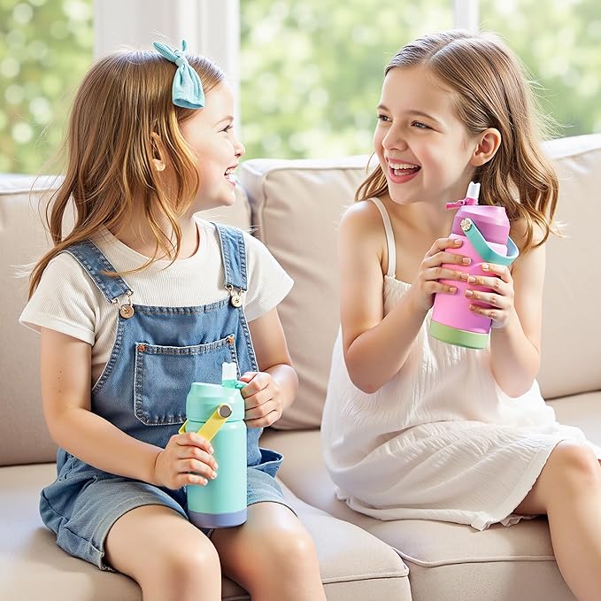 Kerilyn 12oz Water Bottle, Stainless Steel Insulated Water Bottle with Straws Leak-Proof, Water Cup Double Wall Vacuum, BPA Free, Purple Mix