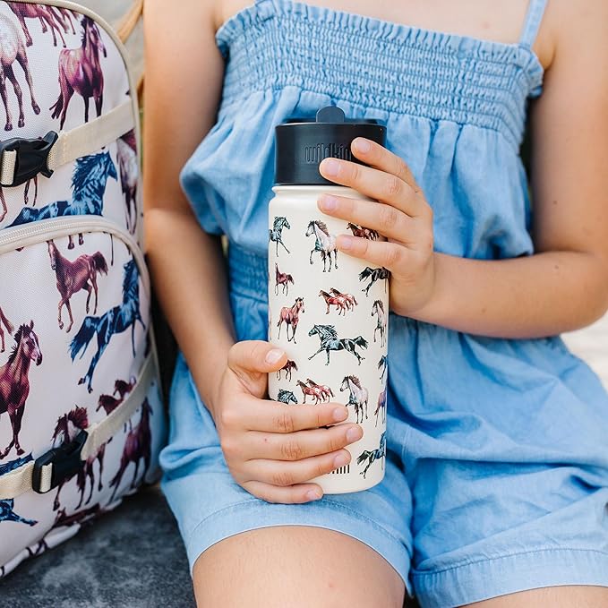 Wildkin Kids 18oz Stainless Steel Water Bottle – BPA-Free, Leakproof, Insulated, Easy-Clean - Horse Dreams