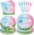 96 Pcs Golf Gender Reveal Decorations Blue Or Pink Golf Gender Reveal Plates and Napkins Tee Time He Or She Tableware Set for Boys Girls Baby Shower Birthday Party Supplies Serves 24