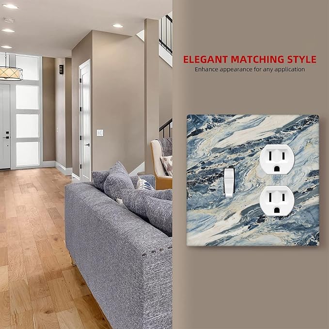Wallplates Blue Grey Marbling Modern Abstract Design 1 Toggle 1 Duplex Switch Plate Electrical GFCI Faceplate Decorative Light Switch Covers for Bedroom living Room Decor