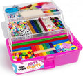 Blue Squid Arts & Crafts Box (Pink)- 2800+ pcs Deluxe Craft Supplies Box, 2 Drawers, 18 Compartments, Sturdy Handle - Art Crafting Kit Birthday Gifts for Kids, School Supply for Ages 4-12