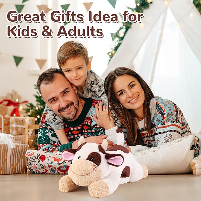 gnomantic Cow Weighted Stuffed Animals - 22 Inch 4.5 Pounds Weighted Plushies Cow Stuffed Animals - Big Plush Pillow - Cute Plush Toys Gifts for Kids & Adults (22" 4.5 lbs Brown)