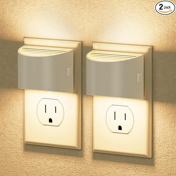 JandCase LED Night Lights Plug into Wall 2 Pack, Automatic Night Light, Dusk to Dawn Sensor Nightlight, 0-100LM Brightness Adjustable Nightlight for Kids Bedroom Hallway Kitchen