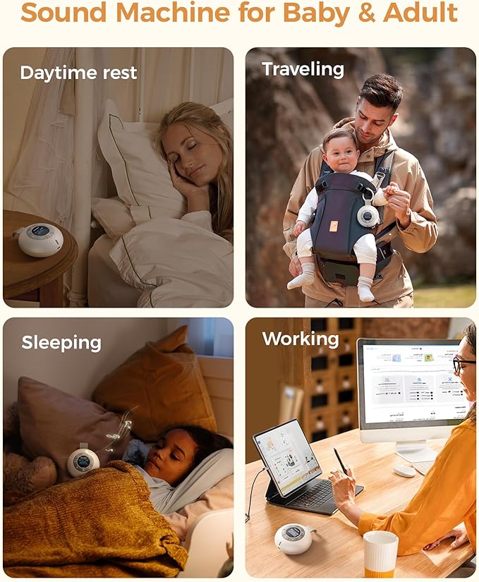 Glocusent Portable White Noise Machine, 62 Soothing Sounds, 2000mAh Battery for 30Hrs Long Lasting - Noise Canceling for Office & Sleeping, Travel Sound Machine for Baby Kids Adults