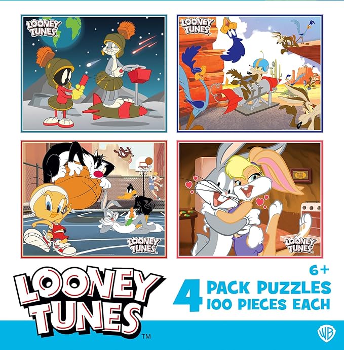 MasterPieces Puzzle Set - 4-Pack 100 Piece Jigsaw Puzzle for Kids - Looney Tunes 4-Pack - 8"x10"