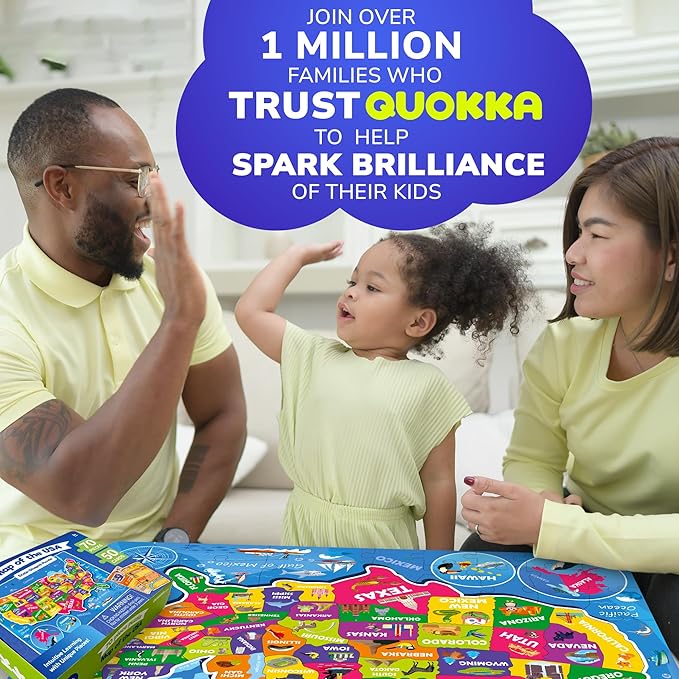 United States Puzzles for Kids Ages 4-6 - 70 Pcs USA Map Kids Puzzle with 50 Cards 400+ USA Facts - State & Capitals Floor Jigsaw Puzzles for Children 6-8 - Educational Toys Gift for Boys Girls