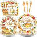 96 Pcs Little Pumpkin Baby Shower Party Plates Napkins Tableware Set Fall Baby Shower Supplies Disposable Dinnerware A Little Pumpkin is On The Way Decoration Favors for Thanksgiving Party，24 Guests