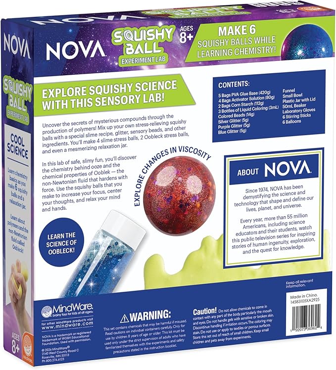 NOVA Squishy Ball Lab by MindWare – Make Your Own Slime & Oobleck Stress Balls, Explore Polymers & Non-Newtonian Fluids, Hands-On STEM Chemistry Kit for Kids, Ages 8+