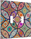 Bohemian 2 Gang Double Toggle Light Switch Cover Decorative colorful Vintage Floral Mandala Flower Electrical Switchplate Faceplate for Kitchen Bedroom Bathroom Standard Size