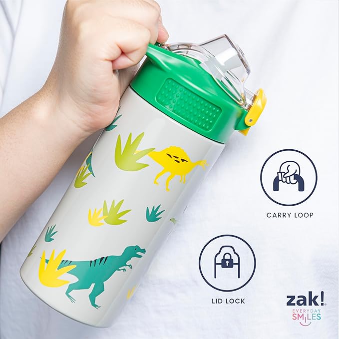 Zak Designs Fortnite Sage Kids Water Bottle For Home or Travel, 19oz Stainless Steel Water Bottle With Straw, Handle, and Leak-Proof, Pop-Up Spout Cover (Jonesy, Renegade Raider, Doggo)
