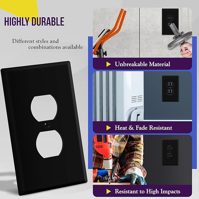 ENERLITES Duplex Receptacle Outlet Wall Plate, Jumbo Electrical Outlet Cover, Gloss Finish, Oversized 1-Gang 5.51" x 3.50", Polycarbonate Thermoplastic, 8821O-BK, Black